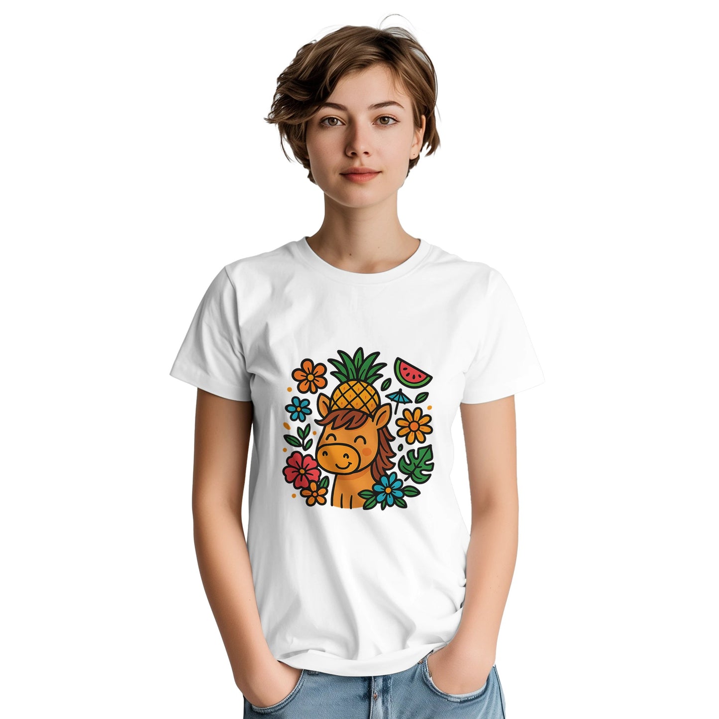 Pineapple Pony Party - Söt häst med ananas-hatt och blommor för tropisk fest!