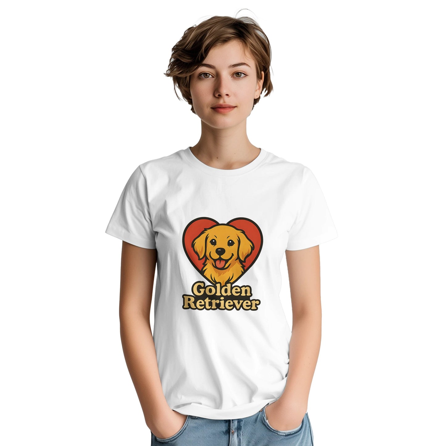 Golden Retriever Kärlek - Söt valp i hjärtform med Golden Retriever-text. Perfekt för retriever-fans!