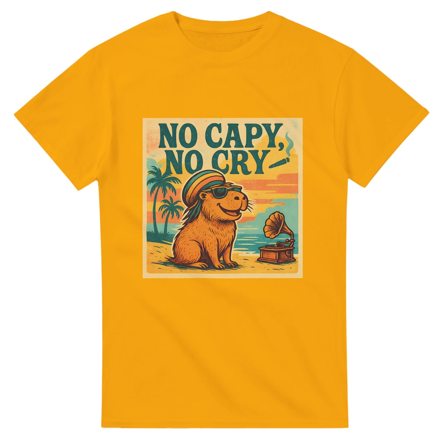 Glädjefylld capybara för karibisk avslappning och positivitet. Perfekt för stranden eller soffan. Inspirerad av reggae-klassikern.