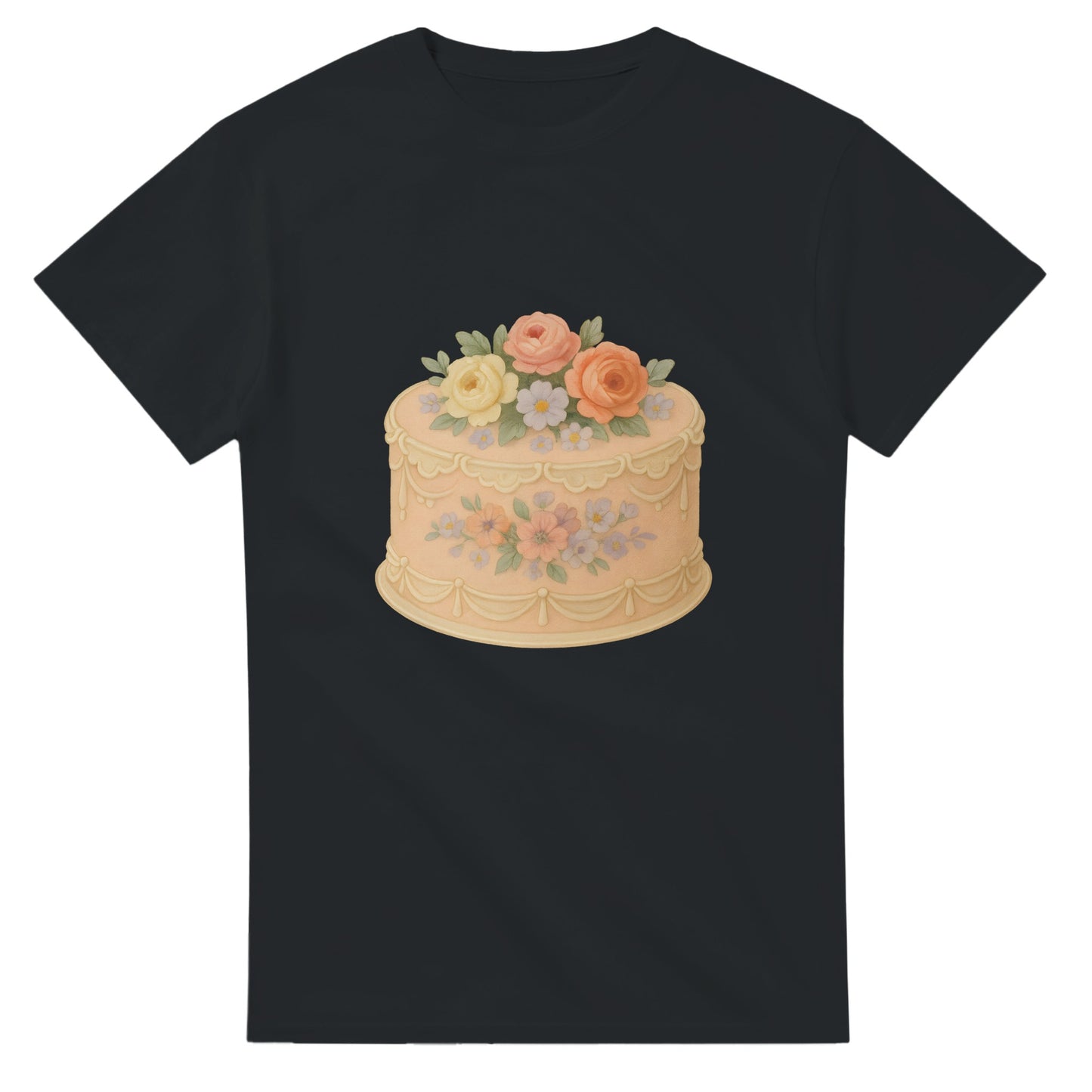 T-shirt med blommig sekelskiftesstil, handmålade blommor och nostalgisk charm.