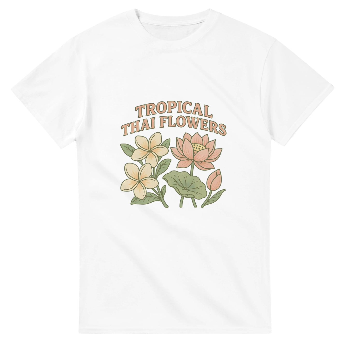 Thailändsk blomsterdröm i milda toner. Perfekt för naturälskare. T-shirt med vacker design.