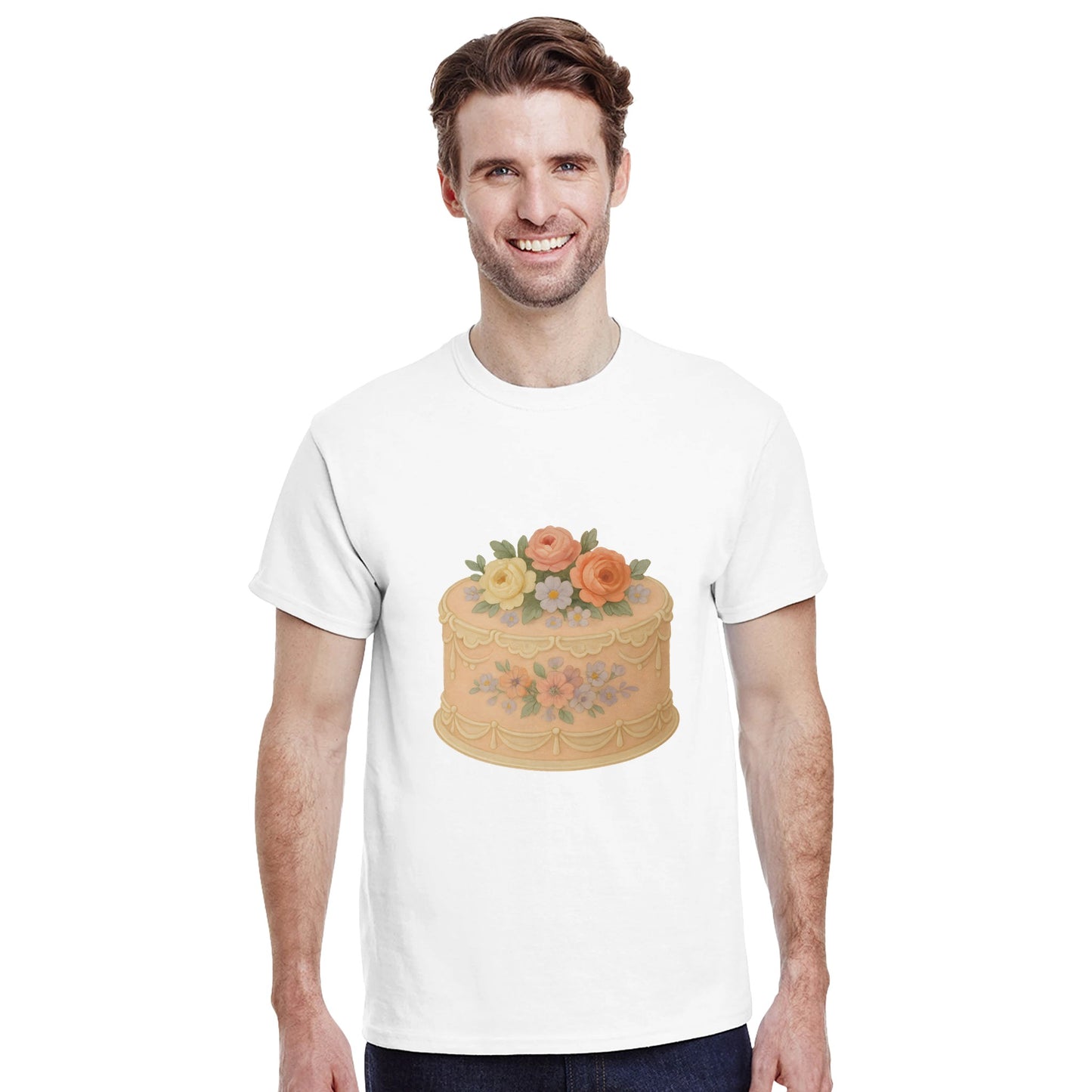 T-shirt med blommig sekelskiftesstil, handmålade blommor och nostalgisk charm.