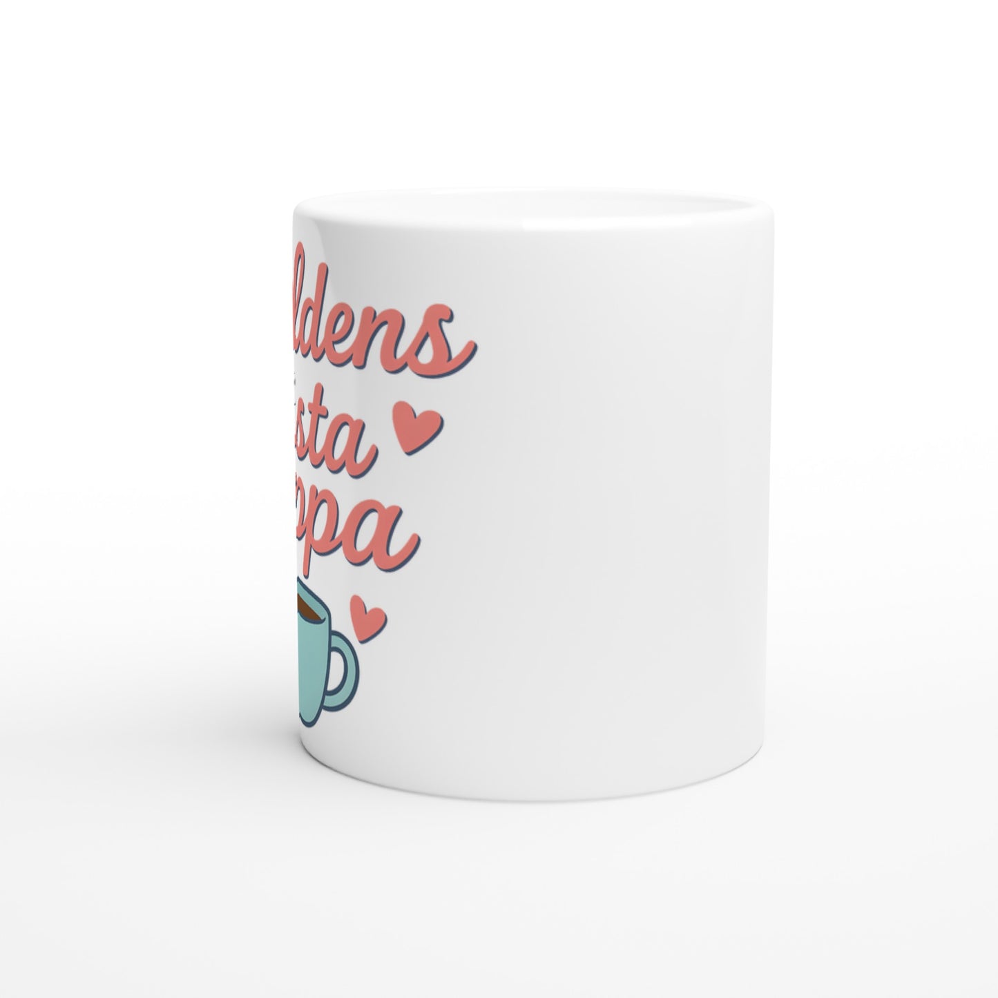 Mugg med texten 'Världens bästa pappa' i mjuka bokstäver. Perfekt present till fars dag!