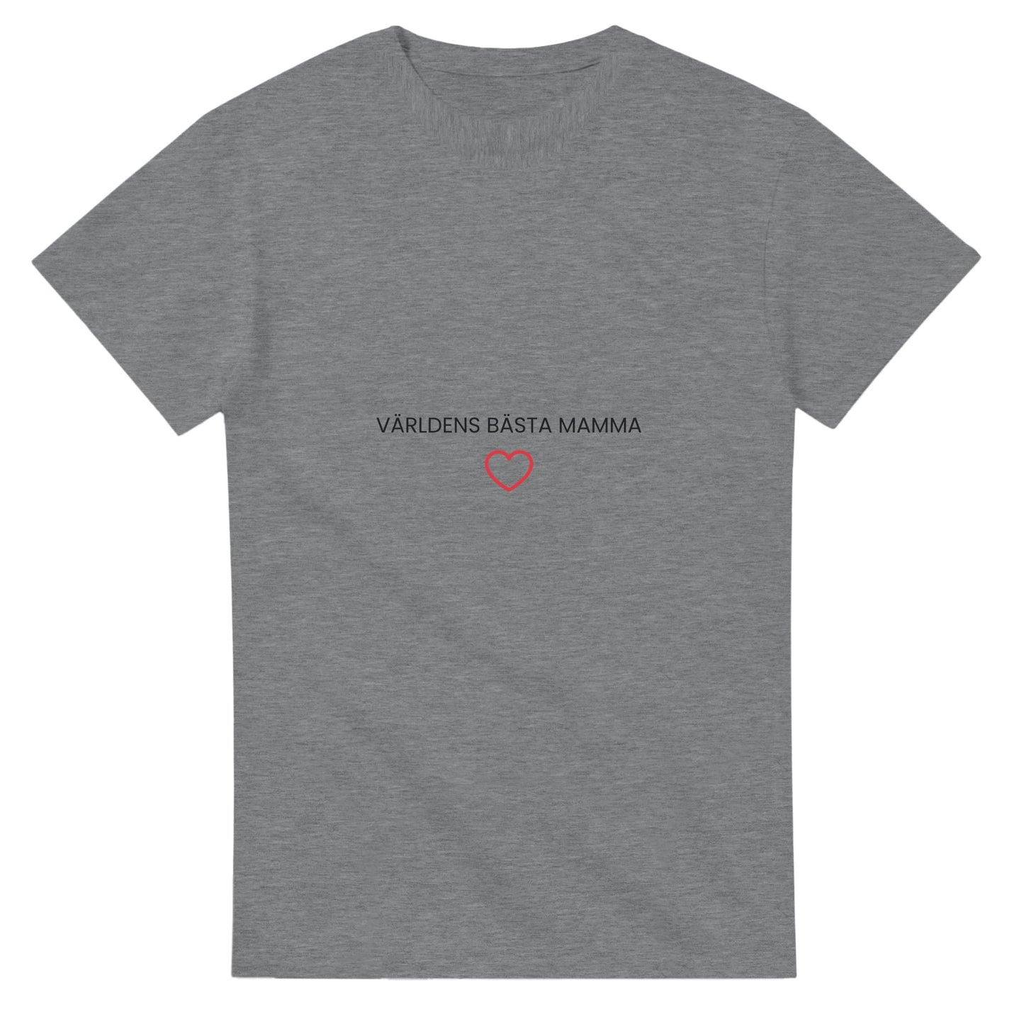 Trendig t-shirt för stolta mammor med hjärta-ikon under texten. Modern design.