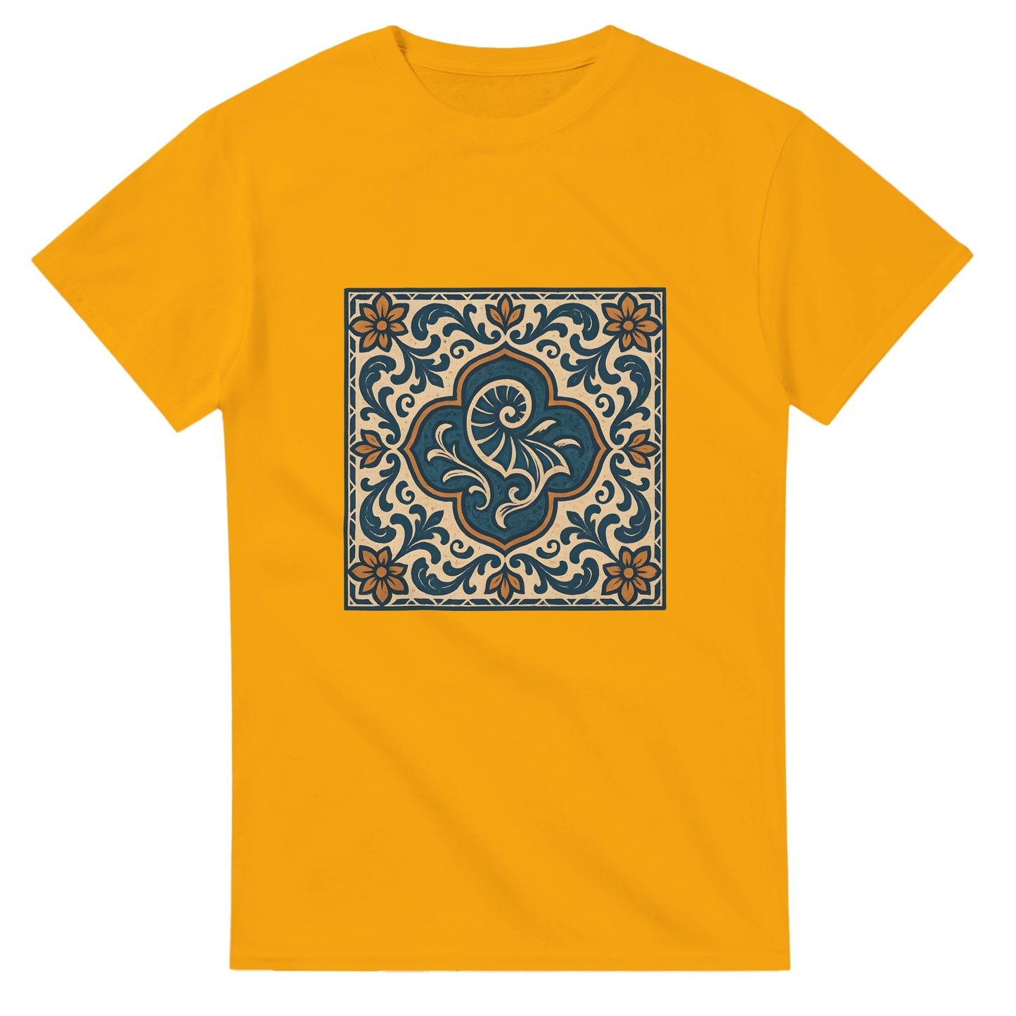 Portugisiskt inspirerad t-shirt i rustika färger, perfekt för vintage- och havsälskare.