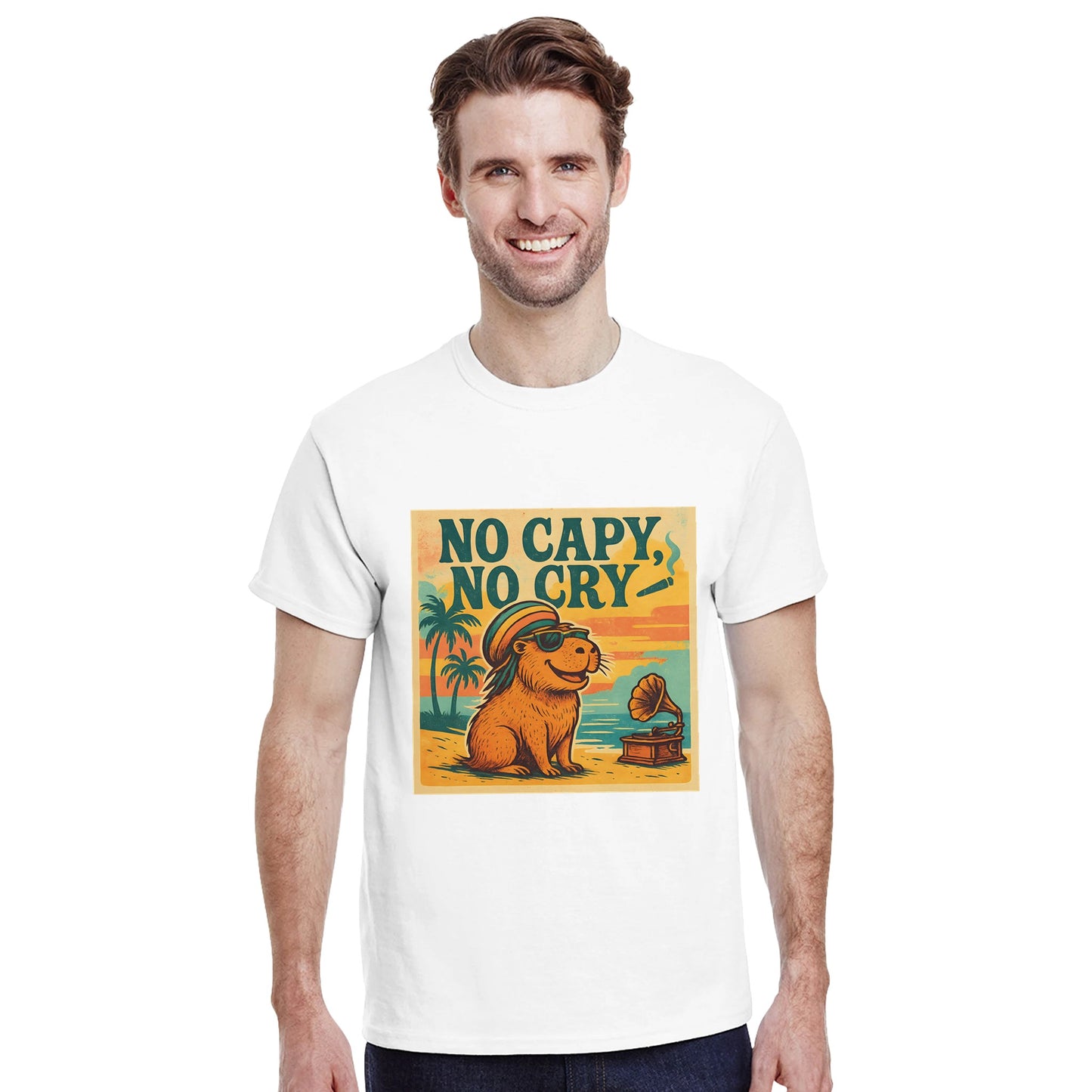 Glädjefylld capybara för karibisk avslappning och positivitet. Perfekt för stranden eller soffan. Inspirerad av reggae-klassikern.
