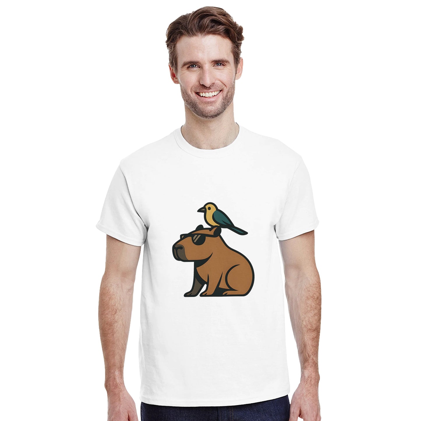 Capy & Bird Buddies - En cool capybara med sin fågelkompis på huvudet, symbolen för harmoni och vänskap. Sprid chill och good vibes!