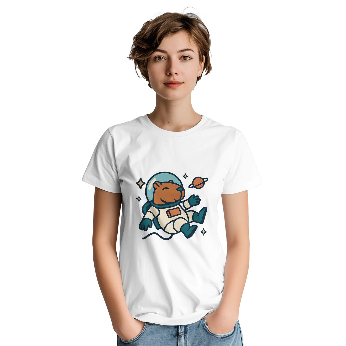 Utforska galaxen med världens lugnaste astronaut - en lekfull capybara i rymddräkt redo för äventyr!