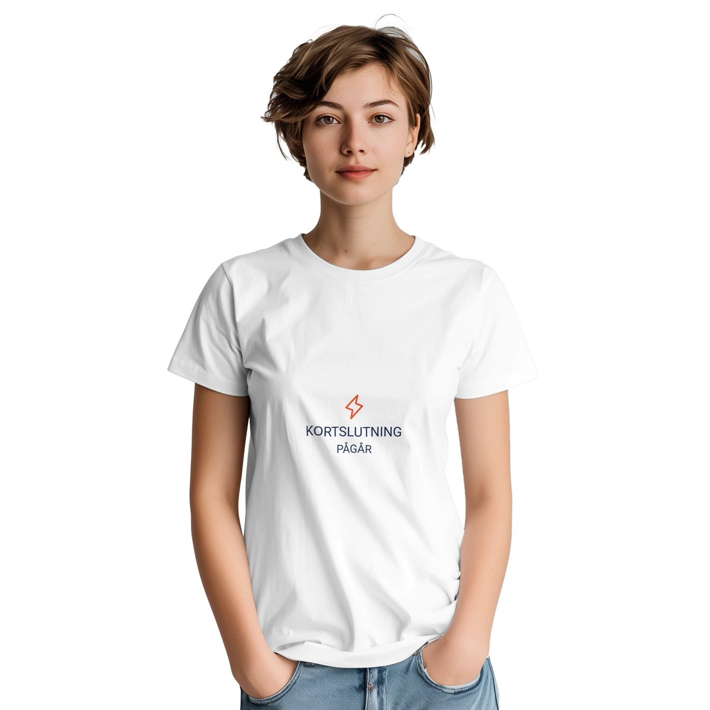 Elektrikerdesign med blixt och kortslutningsvarning, perfekt arbets-t-shirt.