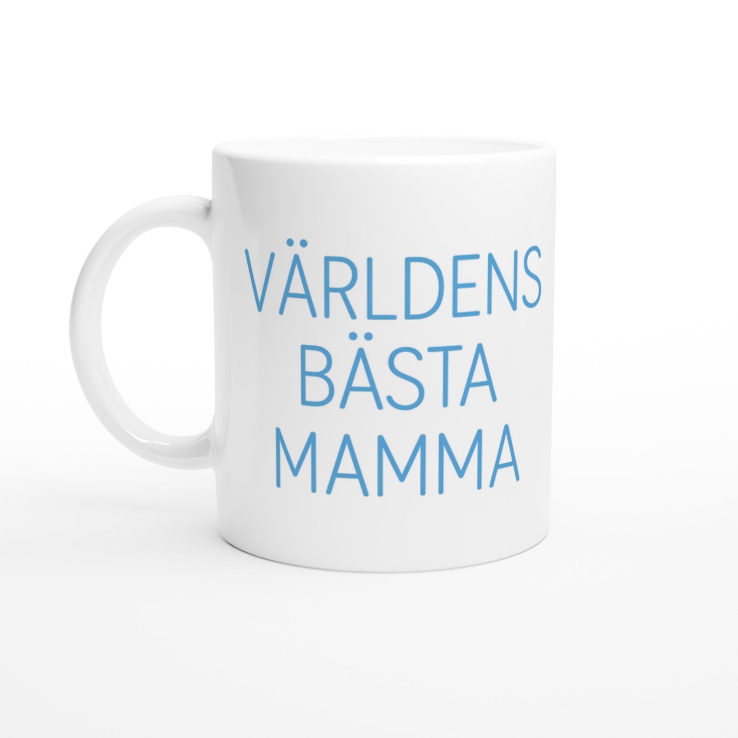 T-shirt med minimalistisk design för mamma, med texten 'Världens bästa mamma' i ljusblått.