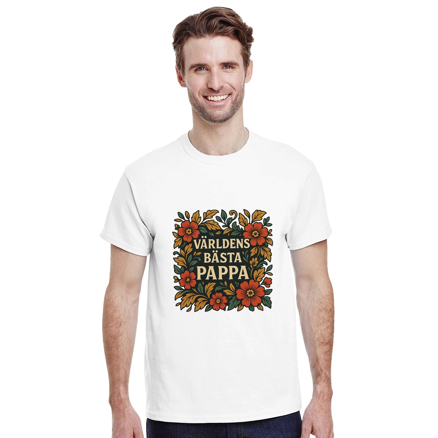 Lyxig T-shirt för pappa med eleganta blommotiv för en tidlös stil. 'Världens bästa pappa' i centrum.