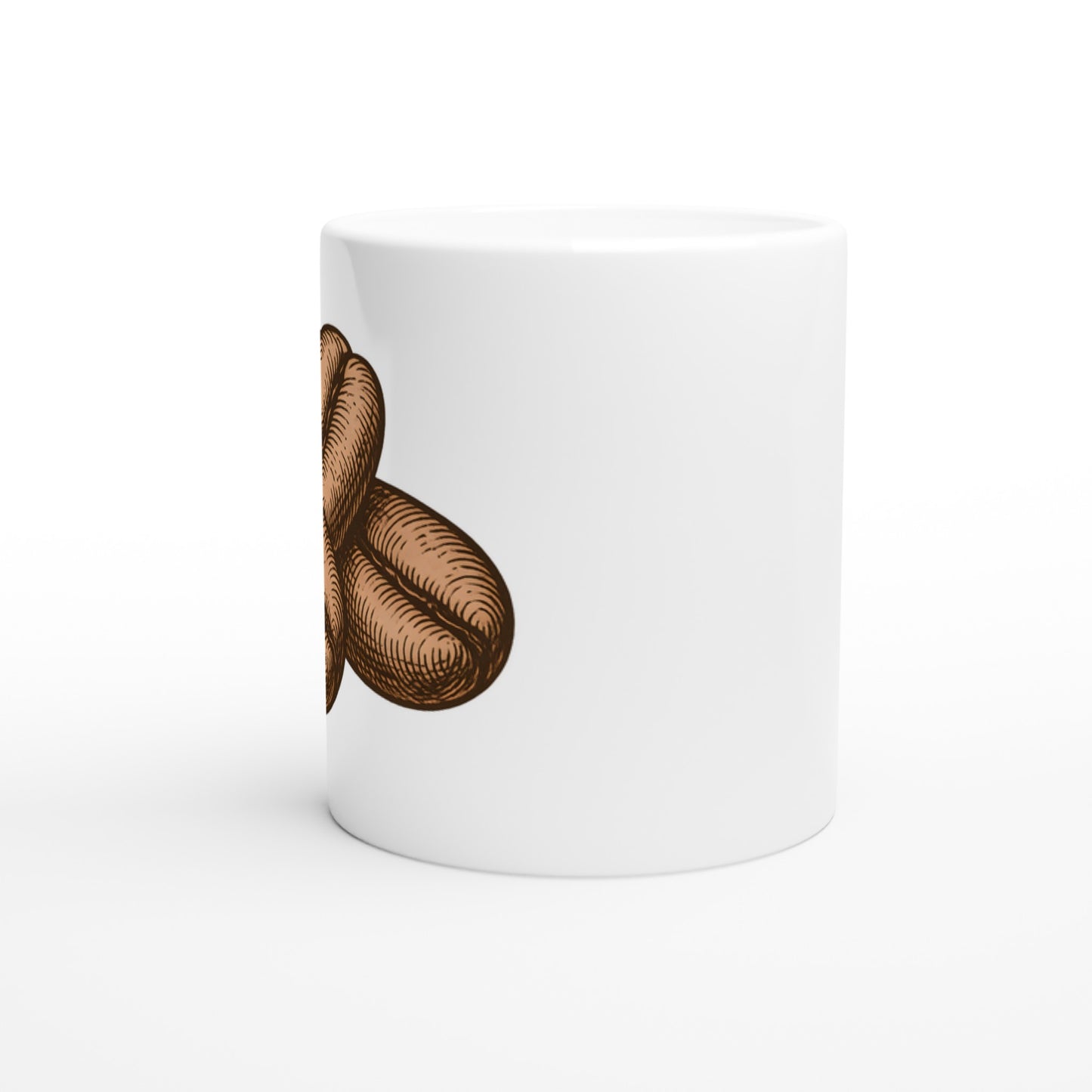Mugg med klassiskt tecknade kaffebönor, hyllning till caféer.