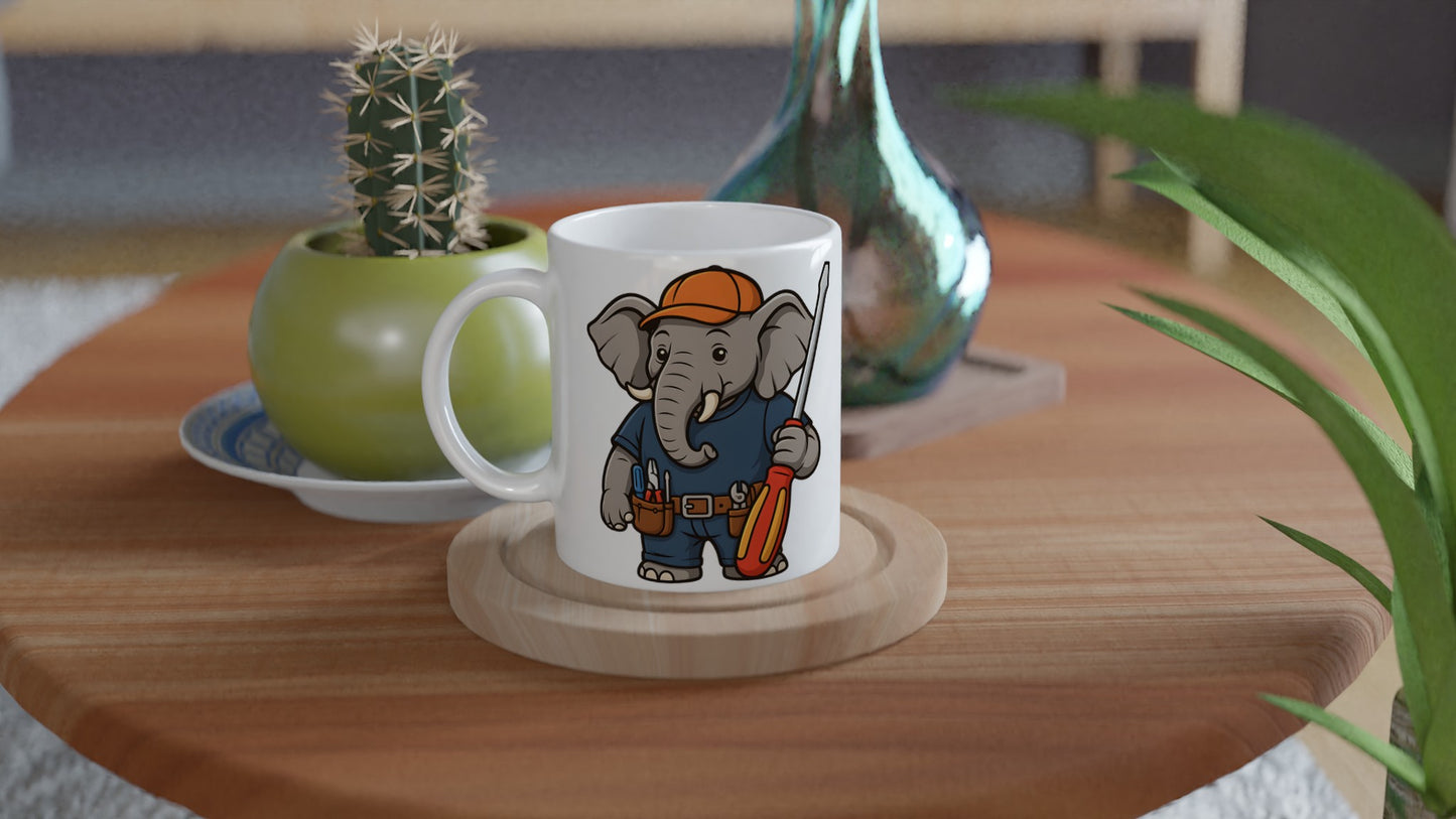 Elefant som elektriker med verktygsbälte och stor skruvmejsel. Perfekt för elefant- och elälskare!