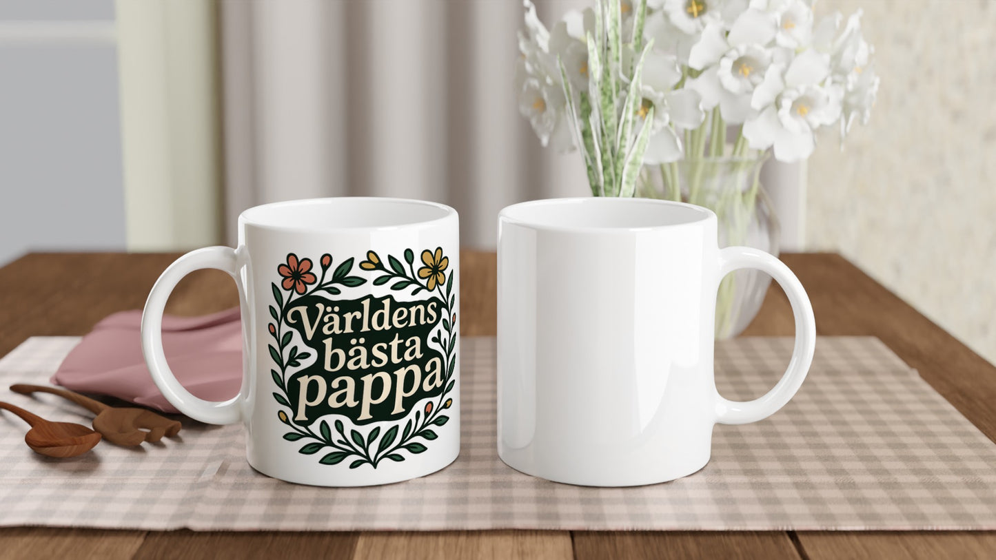 Mugg med blommor och text Världens bästa pappa. Perfekt gåva för pappa, visar din kärlek.
