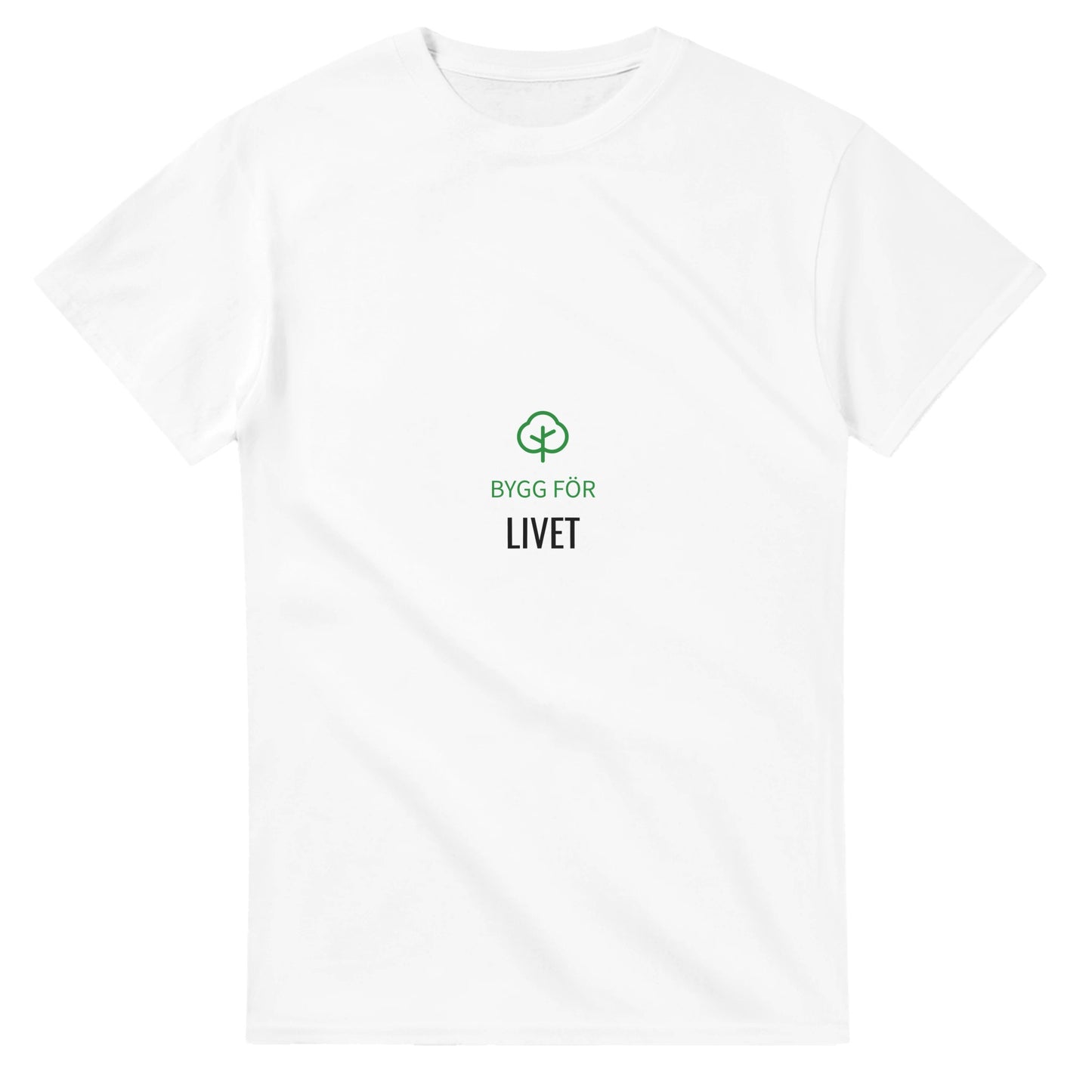 Snickar-t-shirt med tree-ikon, symboliserar hållbarhet och passion för yrket. Perfekt för inspirerande byggprojekt.