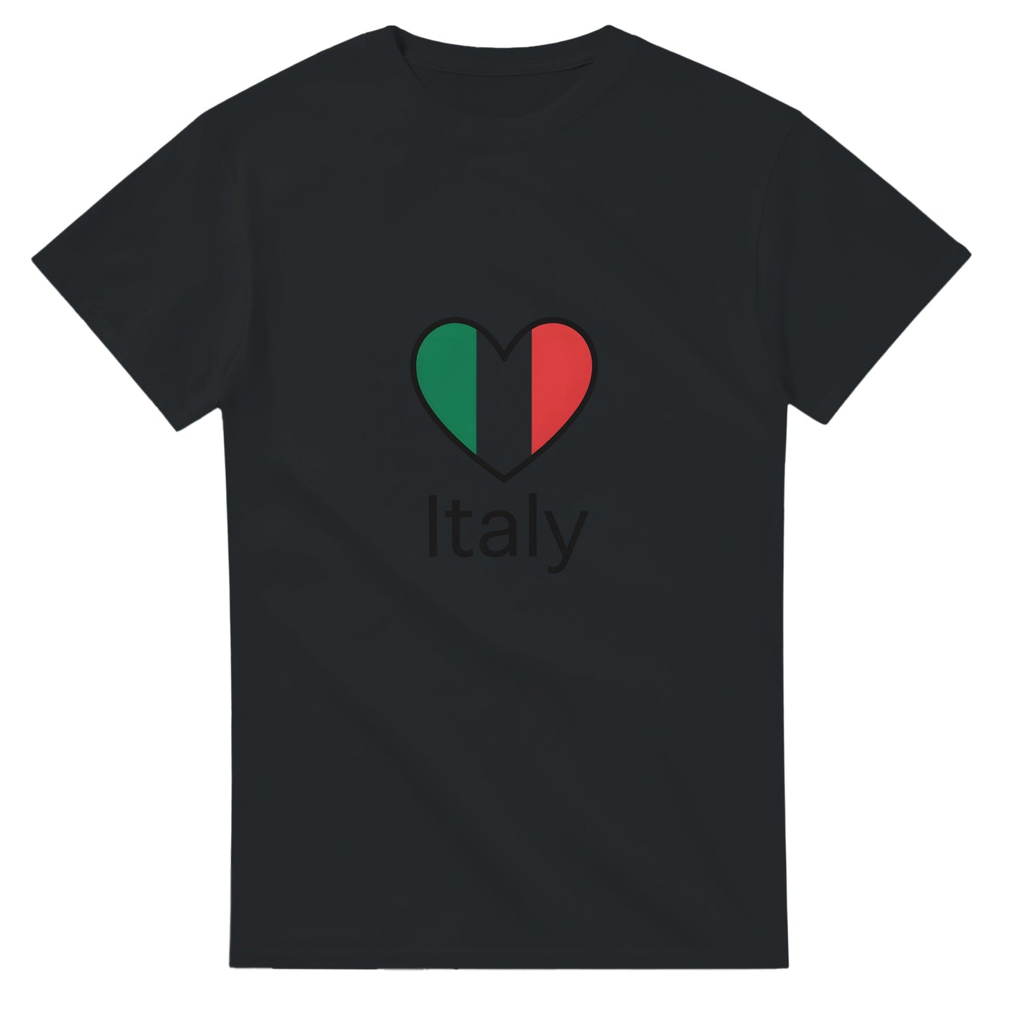 T-shirt med minimalistiskt italienskt hjärta i flaggans färger och ordet 'Italy' i modern stil. Enkel och älskvärd design.