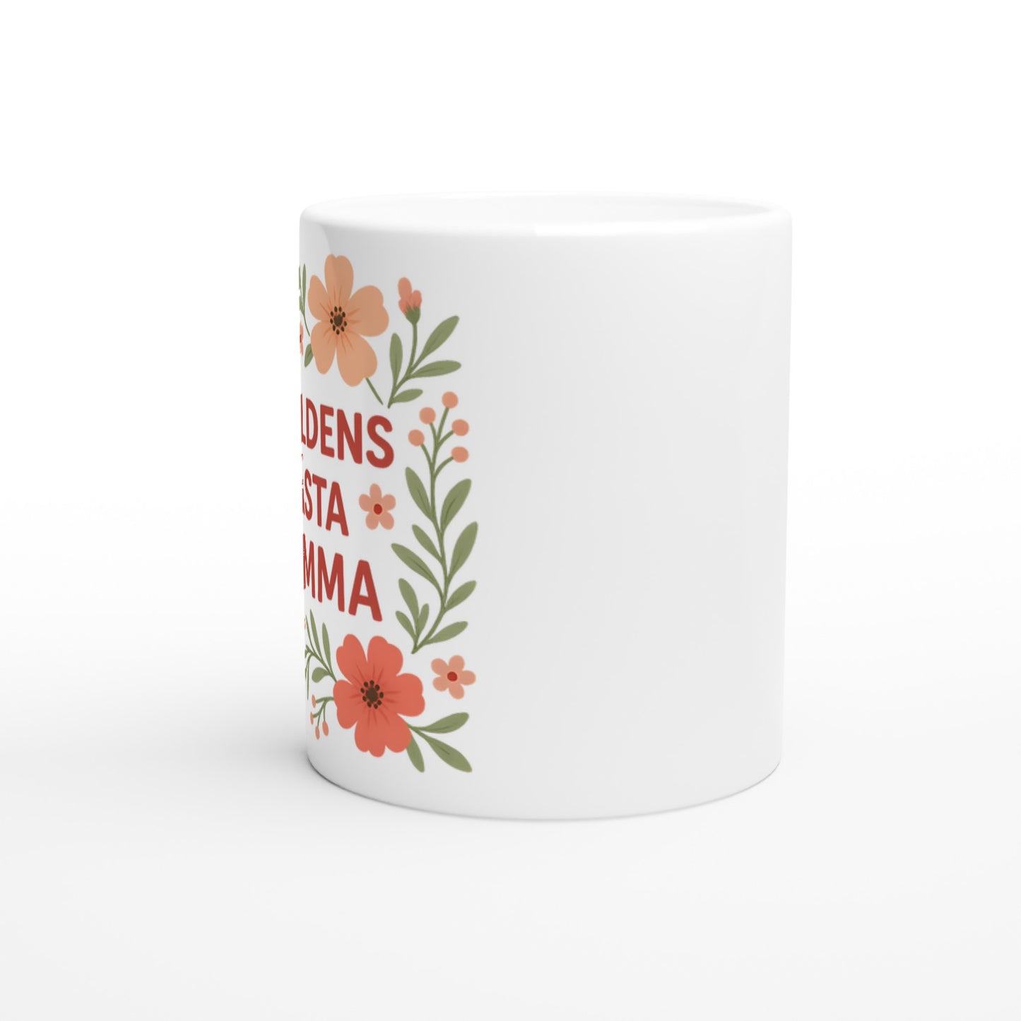 Elegant mugg för mamma med blomsterdesign och texten 'Världens bästa mamma'. Perfekt för favoritdrycken!
