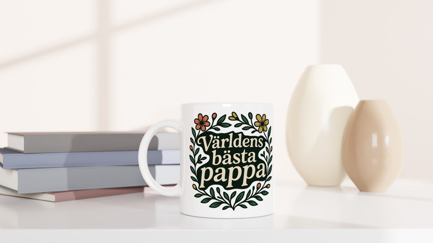 Mugg med blommor och text Världens bästa pappa. Perfekt gåva för pappa, visar din kärlek.