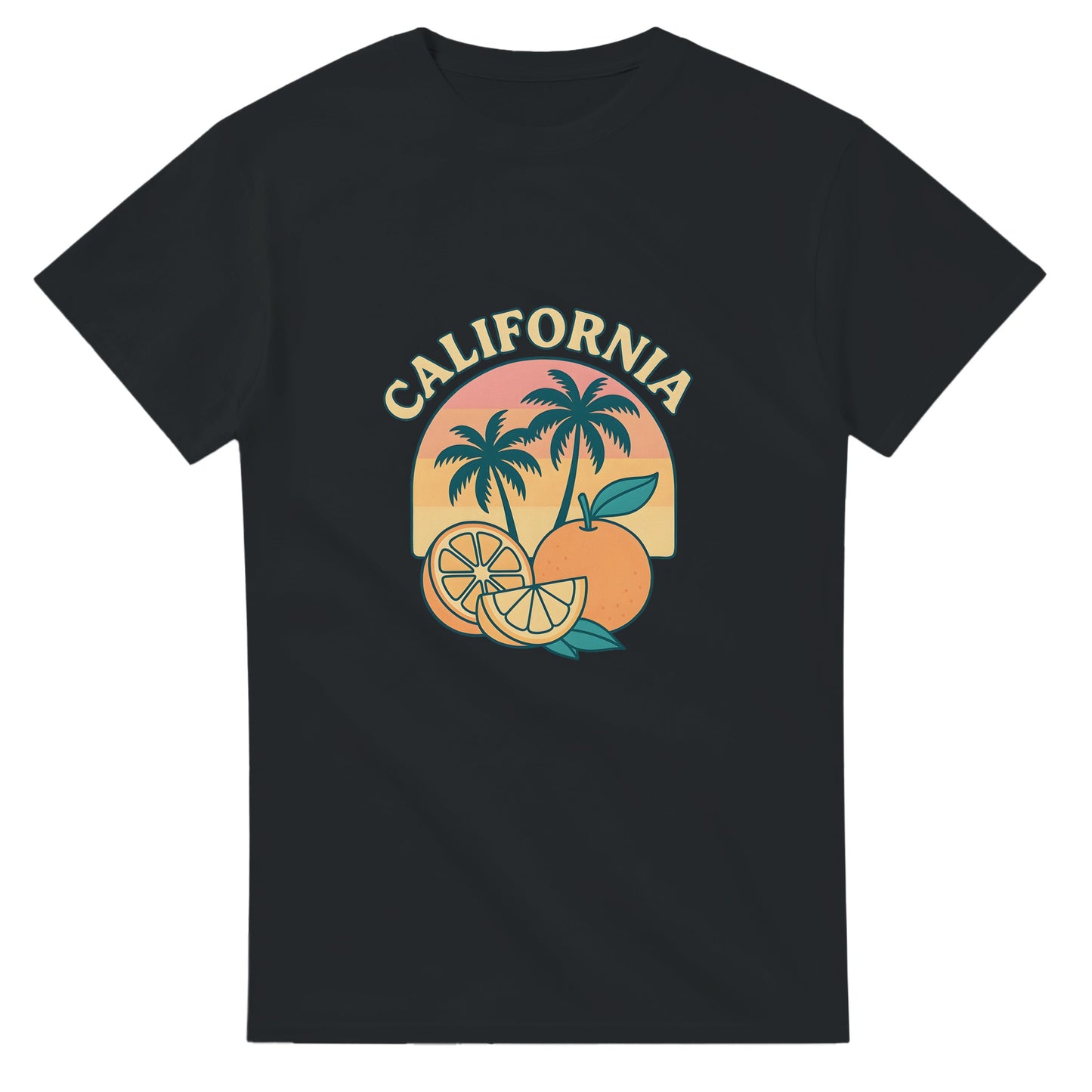 Vintage Cali Vibes - Retrocharm i Kalifornien med solnedgångsdesign av palmer och citrusfrukter.