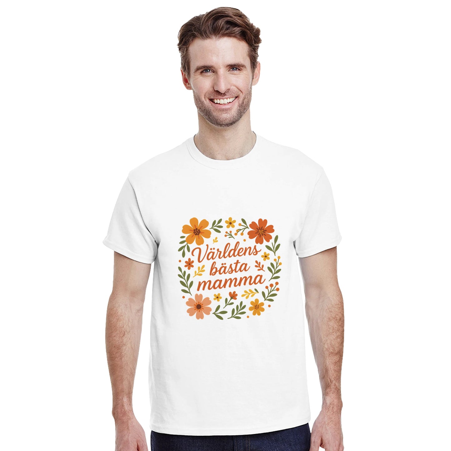 Blommig T-shirt för världens bästa mamma. Luftig design med varm hälsning. Perfekt gåva till morsdag!