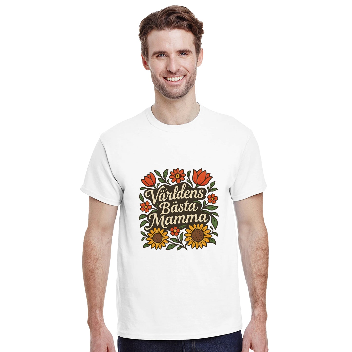 Mamma i Blom T-shirt med stilfulla blommor och elegant text. En design som verkligen sticker ut.