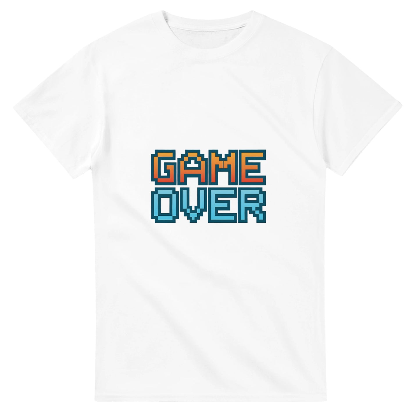T-shirt med neonrand och 'Game Over'-text, inspirerad av gamla tv-spel. Stor och ikonisk design.