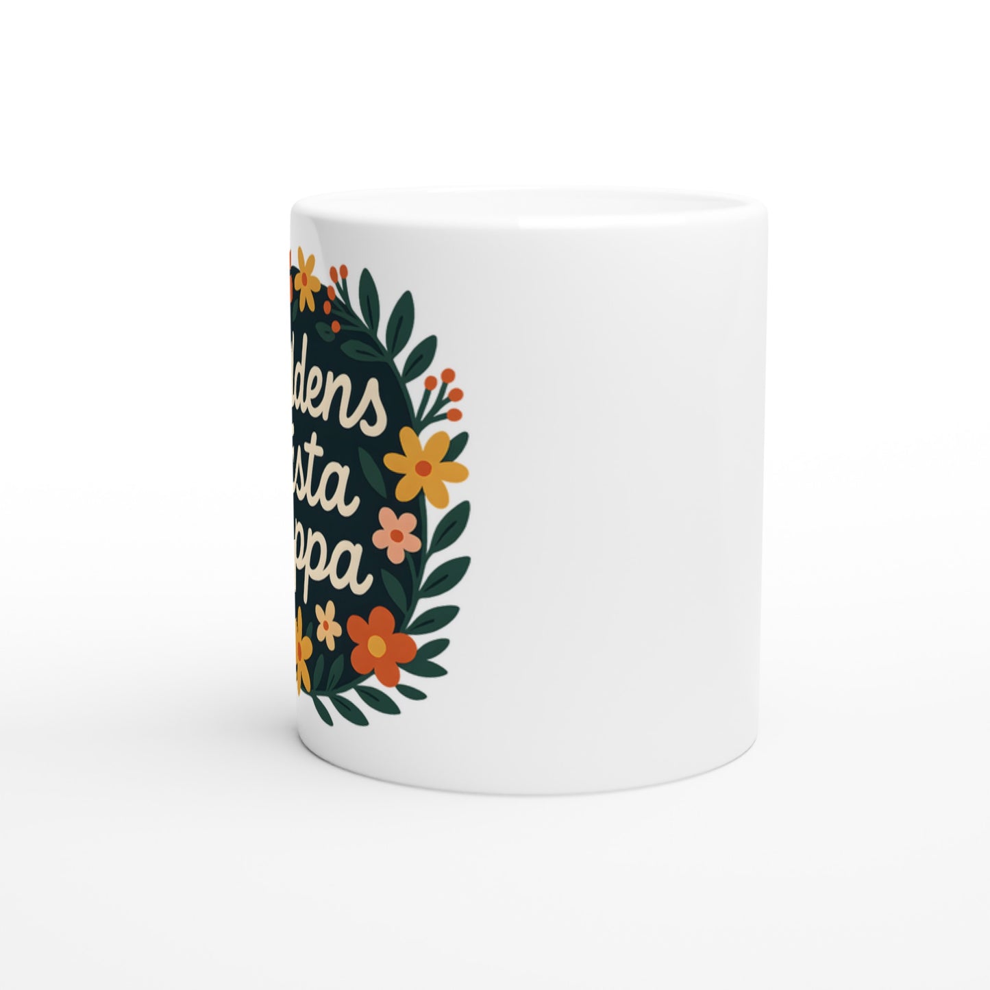 Mugg med blomkrans och text 'Världens bästa pappa' i kompakt design, perfekt för pappa!