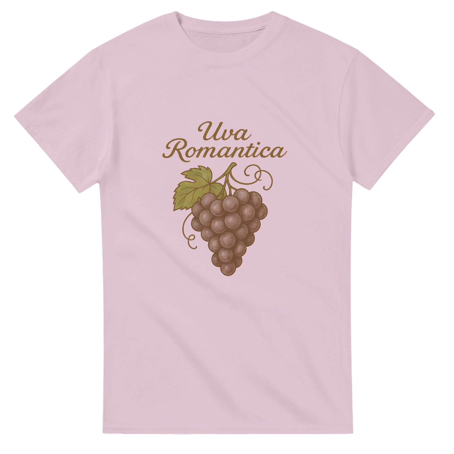 T-shirt med retrostil, 'Uva Romantica' på italienskt manér ovanför, romantisk druvklase.