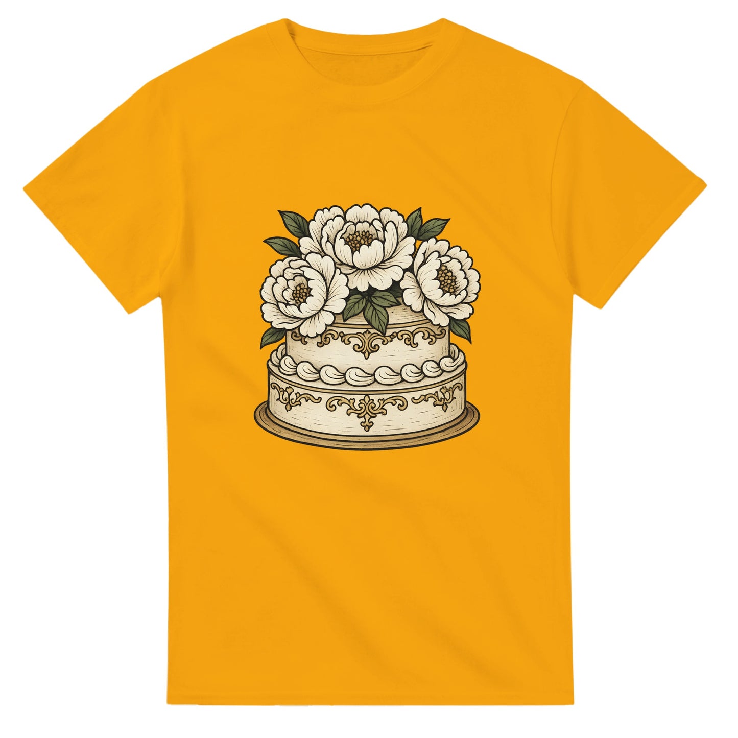 T-shirt med vitt porslin och eleganta pioner som ger en klassisk och gräddig känsla av sekelskiftet.