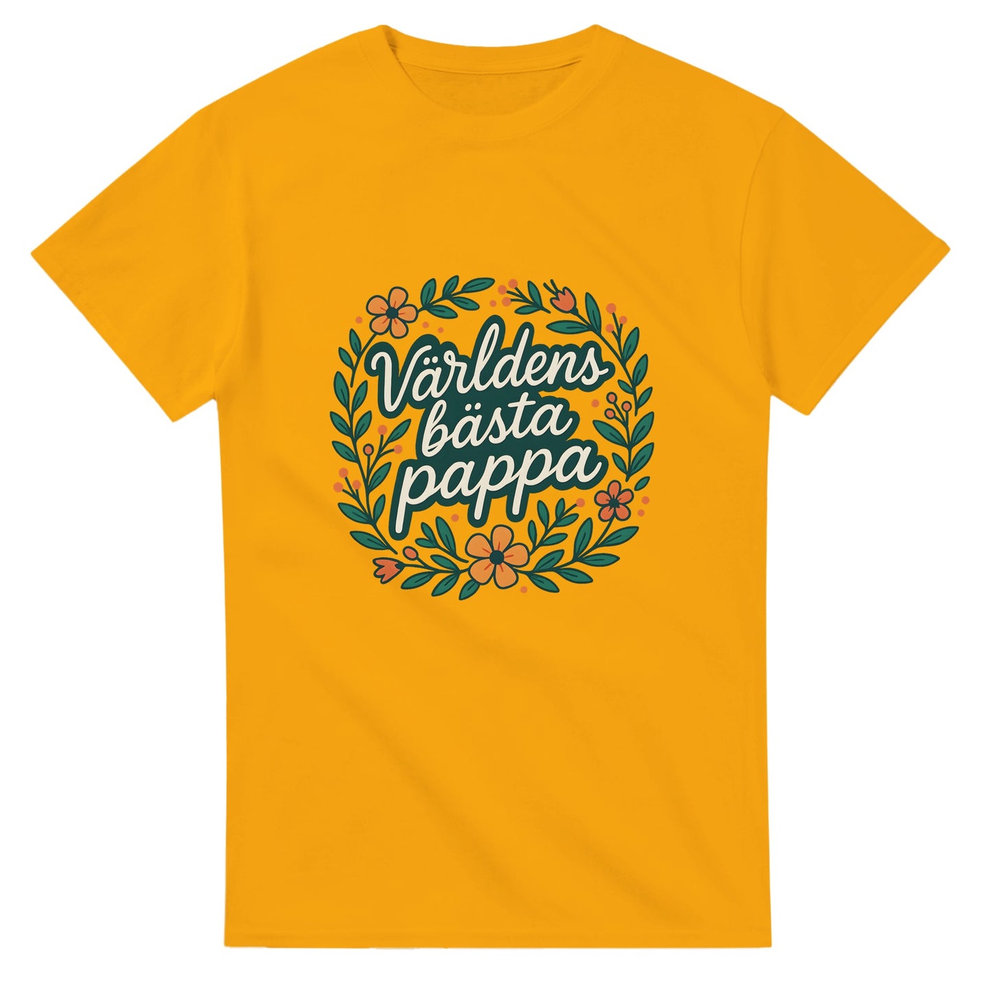 Stilig T-shirt för pappor med blomkrans och texten 'Världens bästa pappa' - perfekt present!
