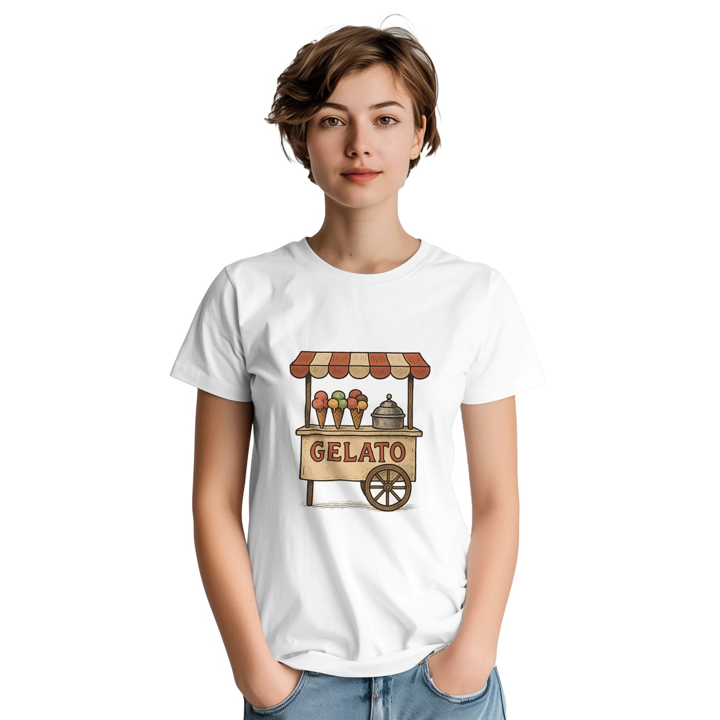 Svalkande vintage gelato-illustration på italiensk charmig t-shirt. Perfekt för sommardagar!