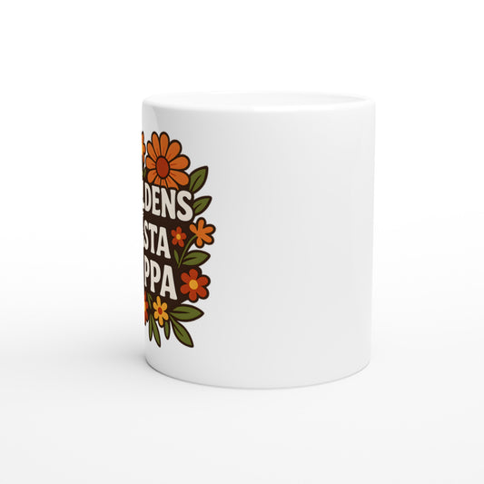 Mugg med 'Världens bästa pappa' inramat av blommor, perfekt för pappans fika. Stilfull och speciell!