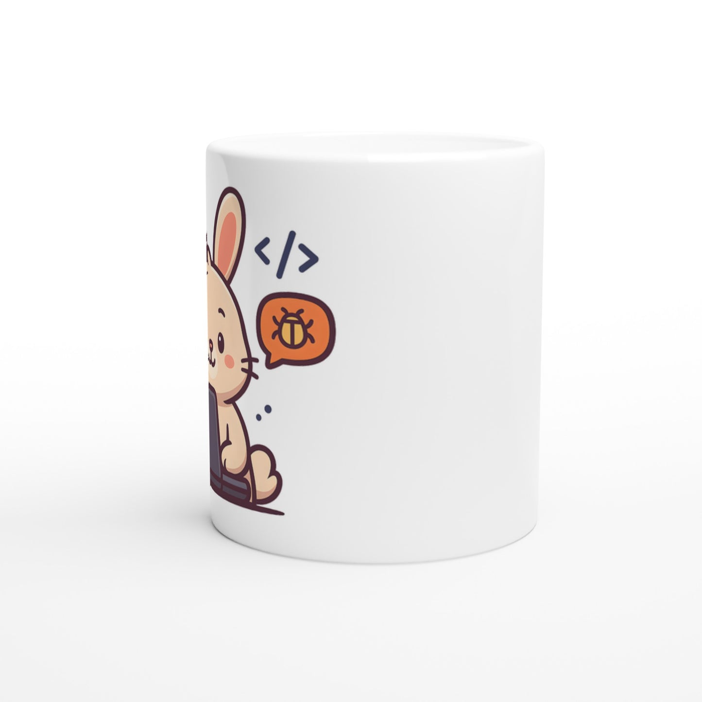 Mugg med programmerande kanin som fixar buggar. Perfekt start på dagen!