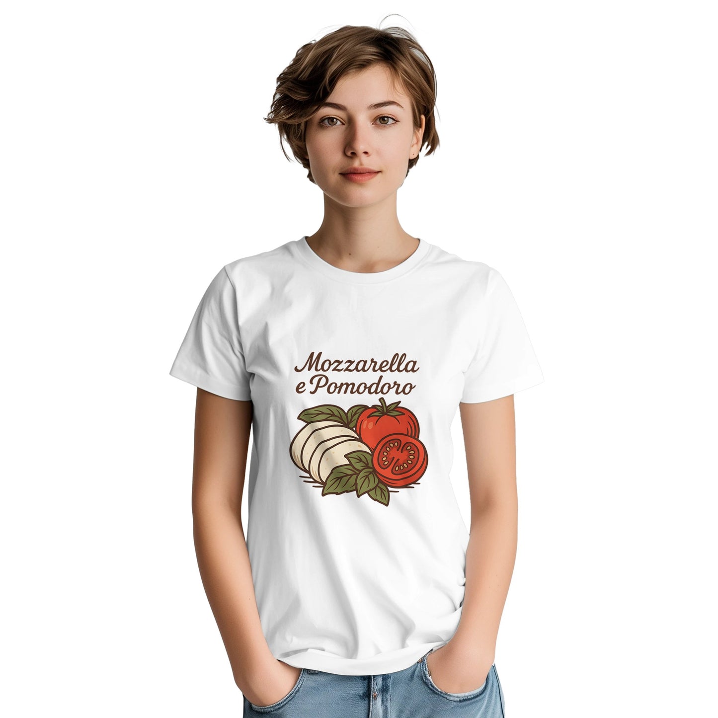 T-shirt med charmig illustration av Italiensk Caprese i retrostil. Perfekt för matälskaren som vill visa sin passion för italiensk mat!