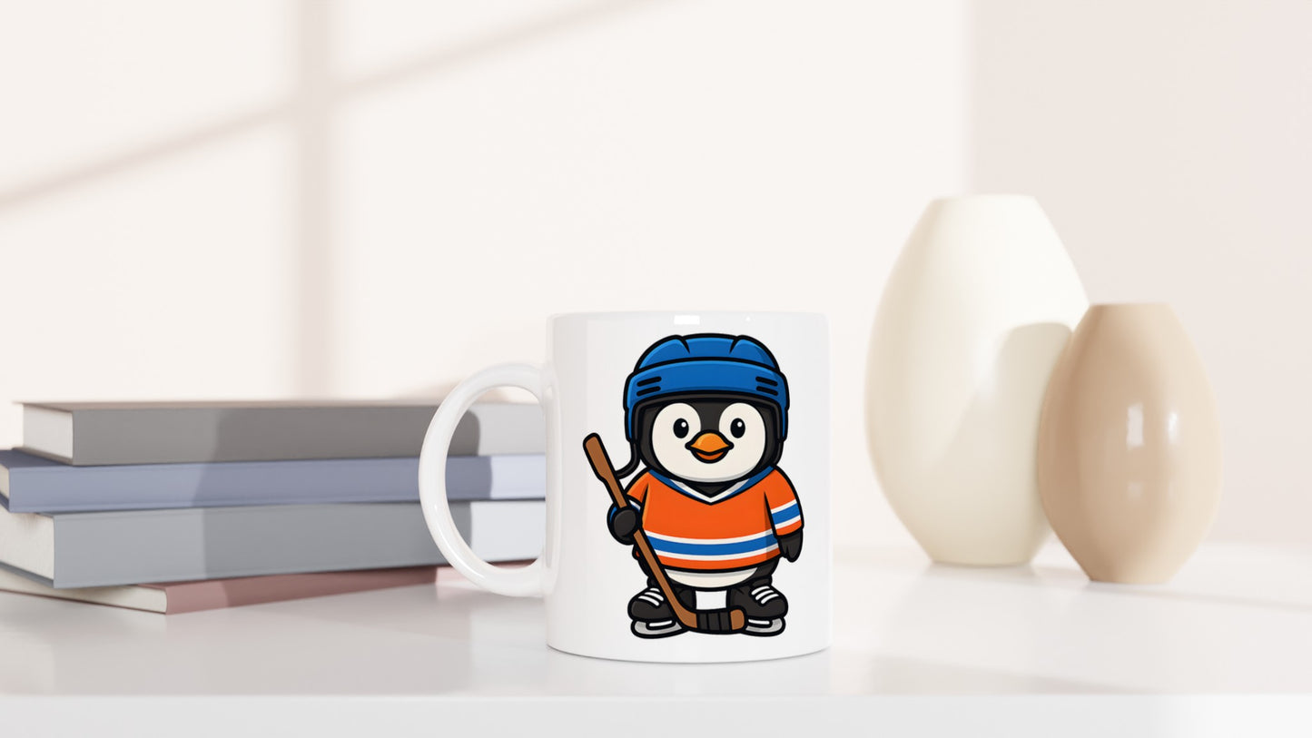 Pingvin i ishockeyutrustning redo för målgörande på isen - perfekt för pingvinfantaster!