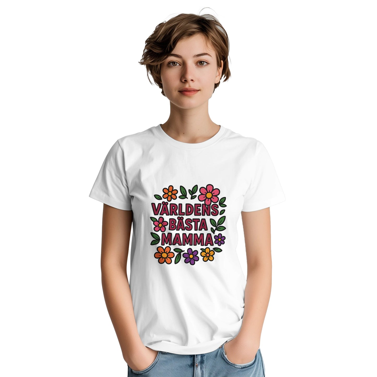 Världens bästa mamma t-shirt med blommig design. Perfekt present till mamma.