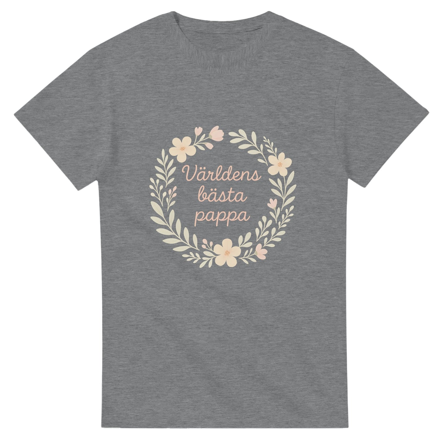 T-shirt med blommigt mönster och texten 'Världens bästa pappa' i luftig design. Skapa glädje med Pappas Blomsterskatt.