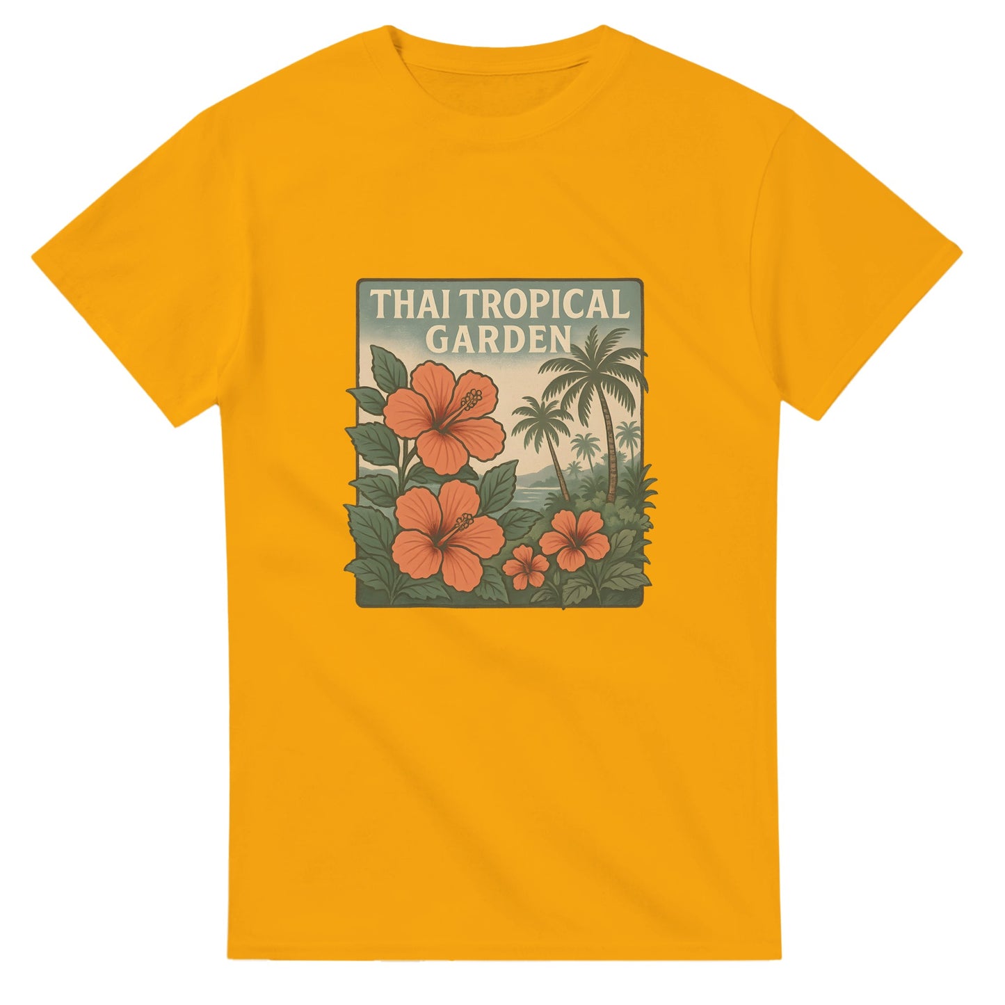 T-shirt med tropiskt tema och vintagevibbar för en thailändsk atmosfär.