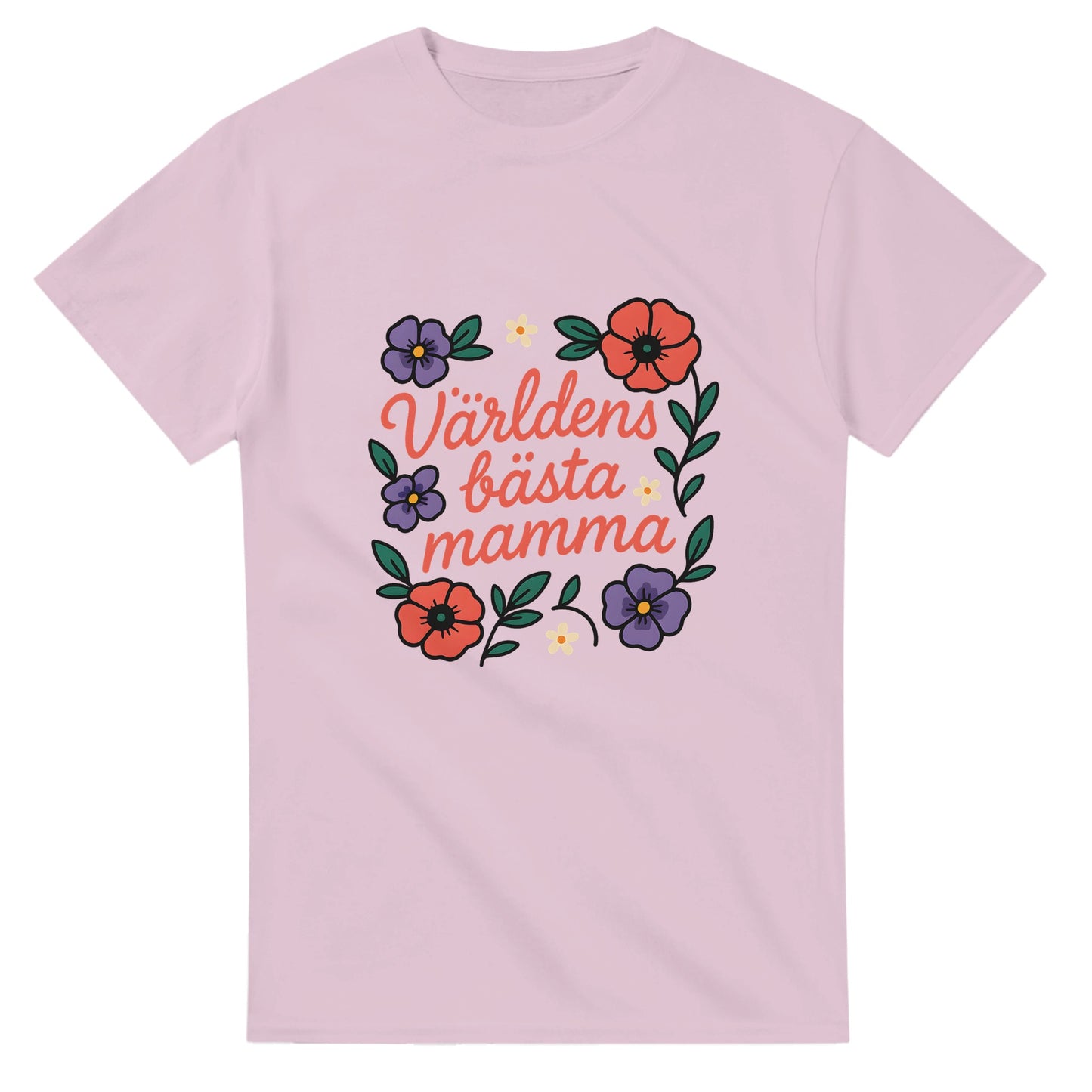 Chic T-shirt med blommönster och 'Världens bästa mamma' i mjukt typsnitt. Perfekt för alla mammor.