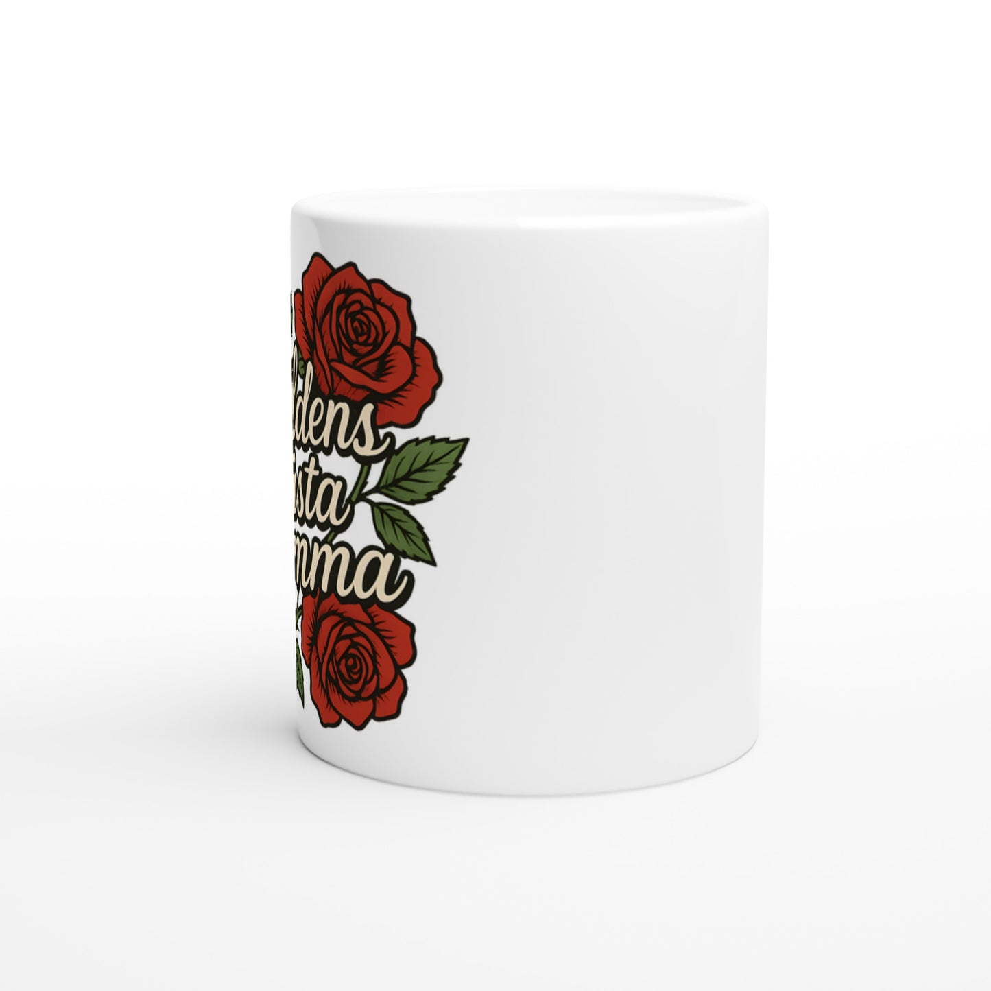 Mugg med texten 'Världens bästa mamma' och rosor. Perfekt present till mamma!