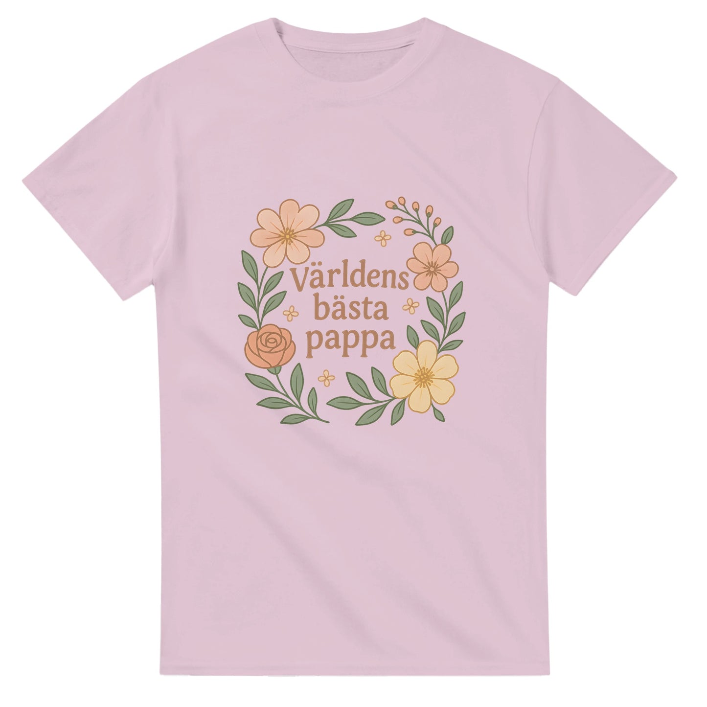 T-shirt med blommor och texten 'Världens bästa pappa'. Mjuka, stilrena toner för att fira pappa.