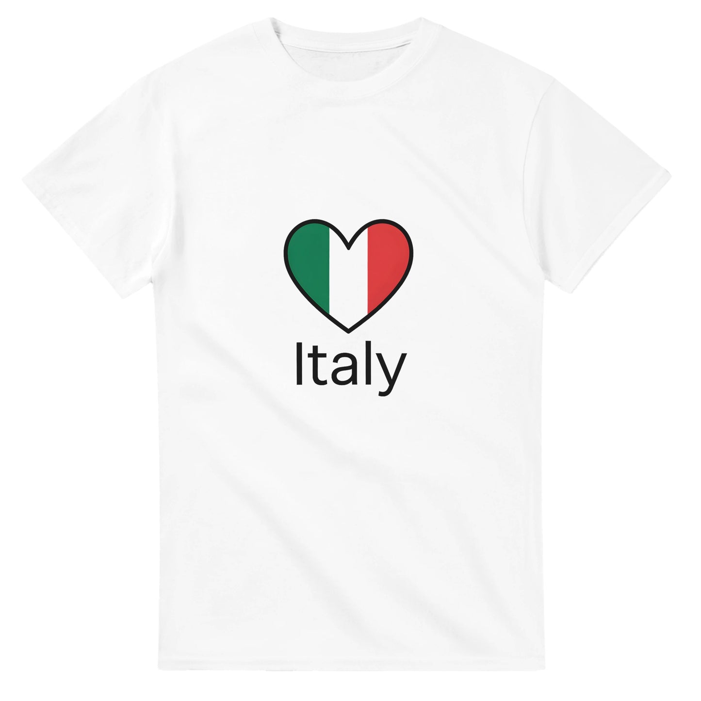 T-shirt med minimalistiskt italienskt hjärta i flaggans färger och ordet 'Italy' i modern stil. Enkel och älskvärd design.