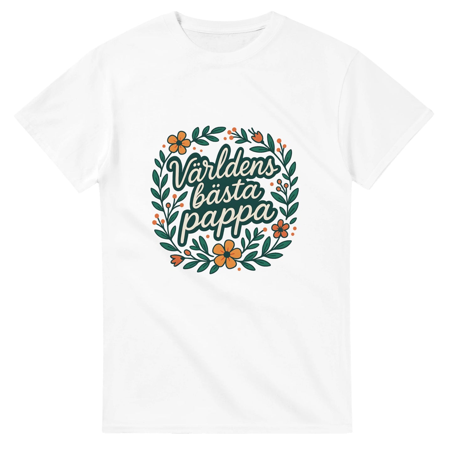 Stilig T-shirt för pappor med blomkrans och texten 'Världens bästa pappa' - perfekt present!