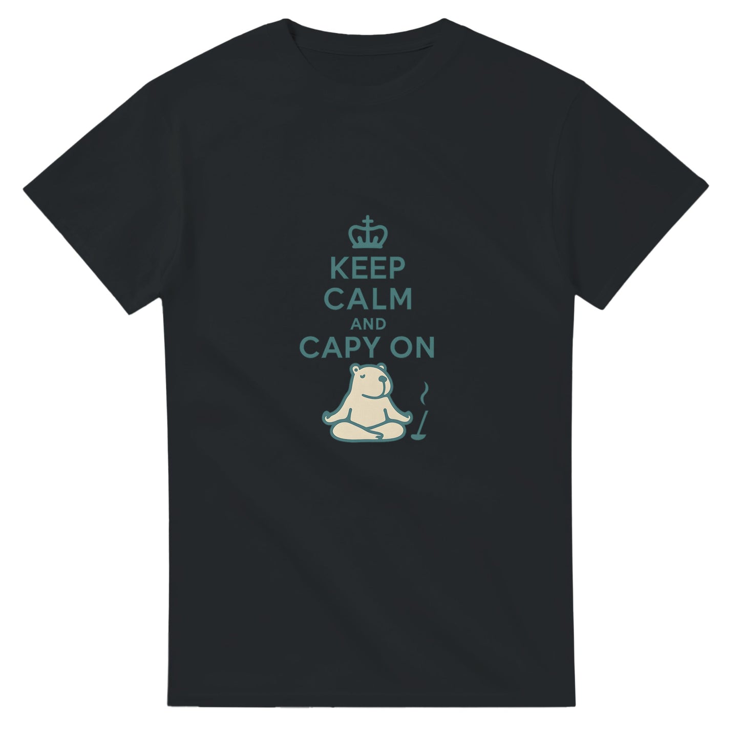 Mediterande capybara för inre frid. Humoristisk och söt, en favorit med 'Keep Calm' budskapet.