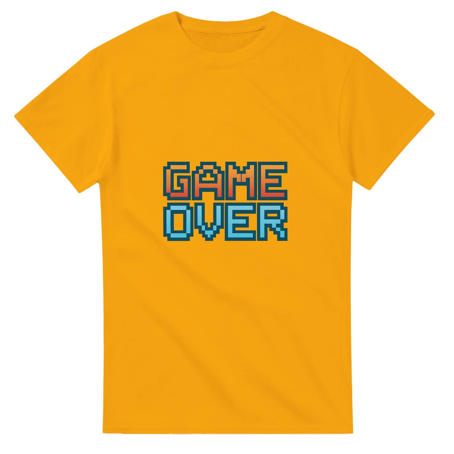 T-shirt med neonrand och 'Game Over'-text, inspirerad av gamla tv-spel. Stor och ikonisk design.