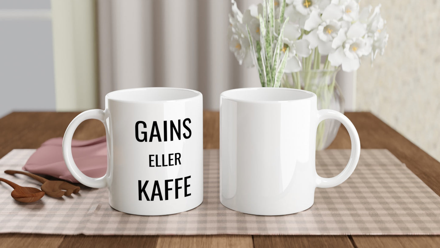 Mugg för gains och kaffe - det enda valet för den hängivne.