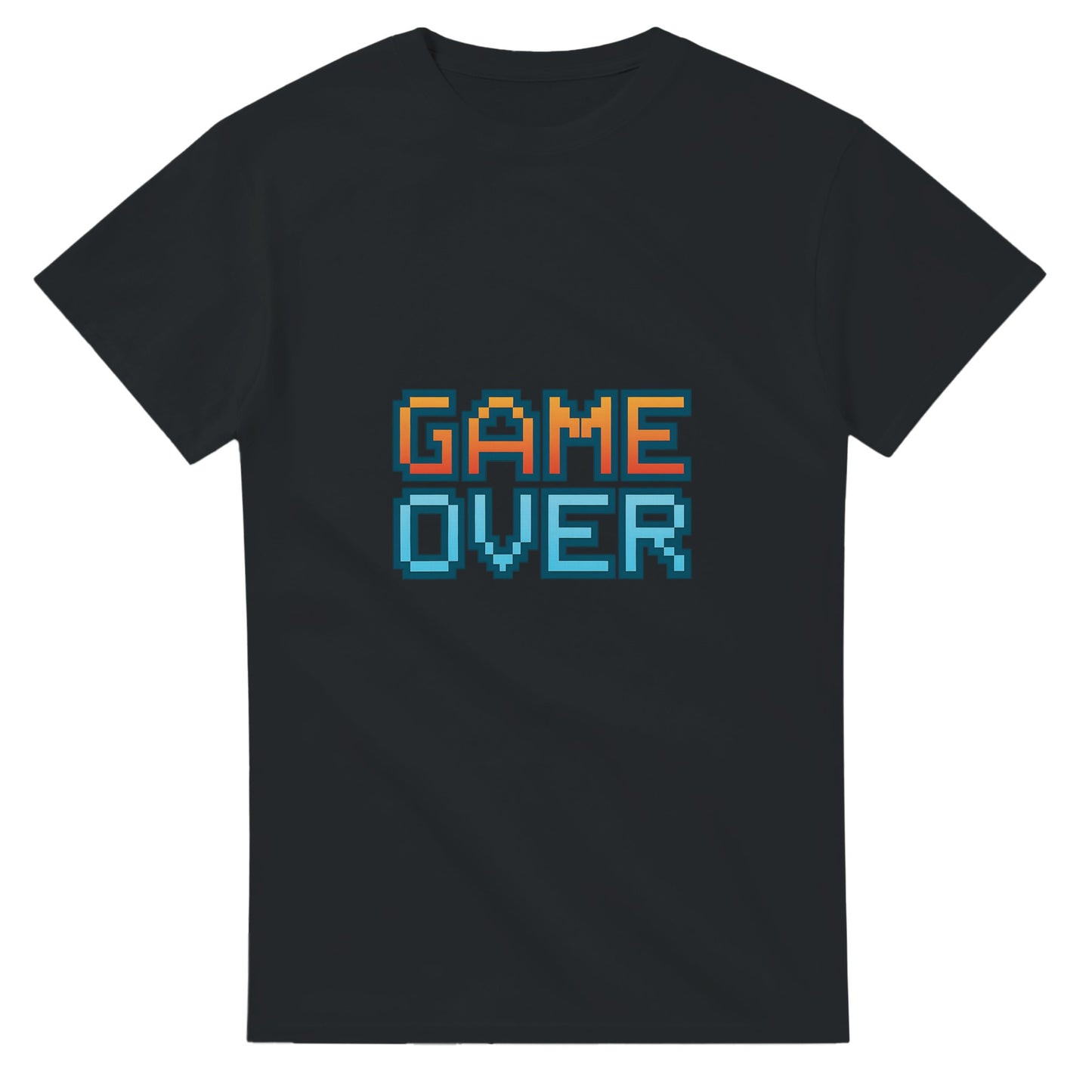 T-shirt med neonrand och 'Game Over'-text, inspirerad av gamla tv-spel. Stor och ikonisk design.
