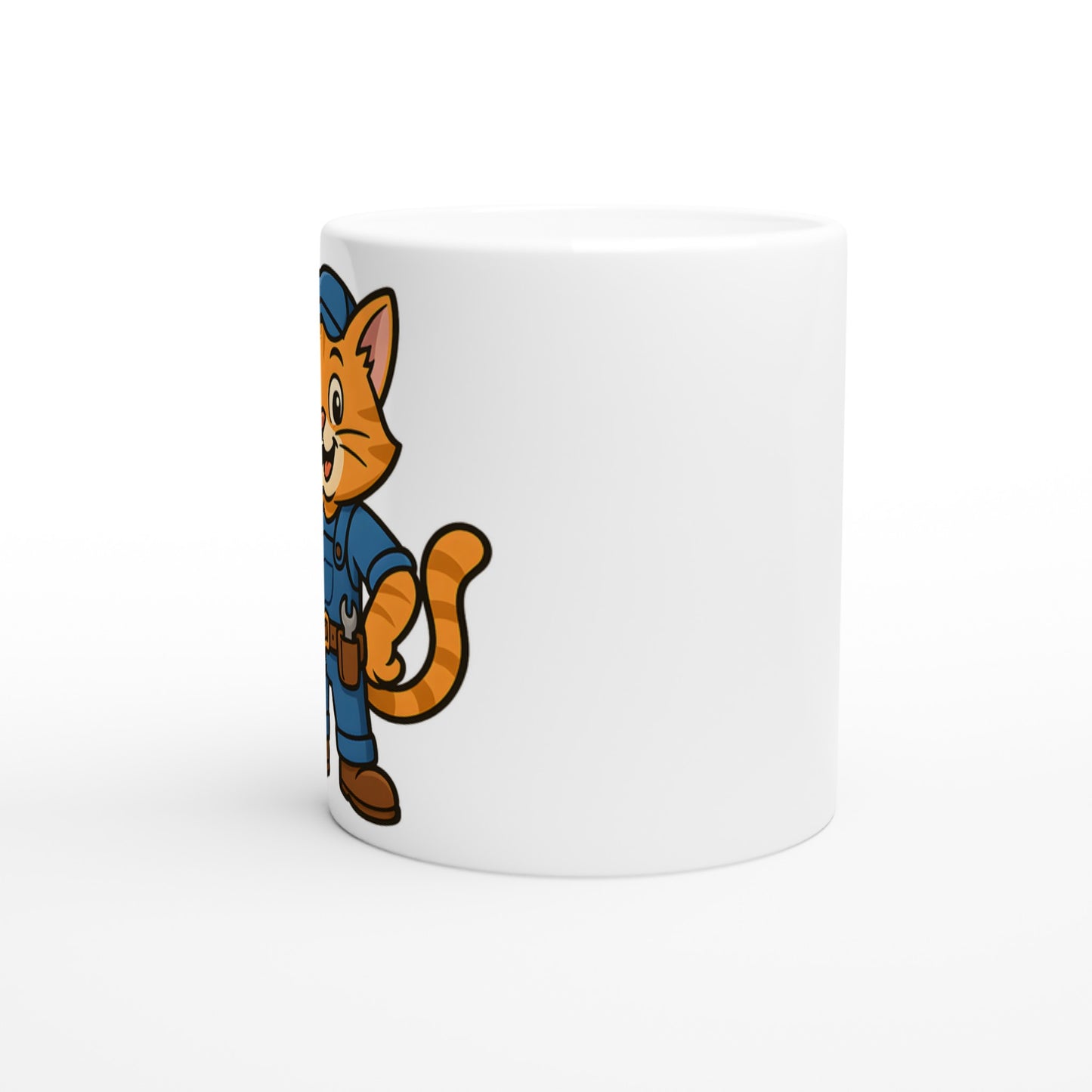 Kattvärldens rörmokare - en humoristisk kaffemugg med en katt som håller i en rörtång.