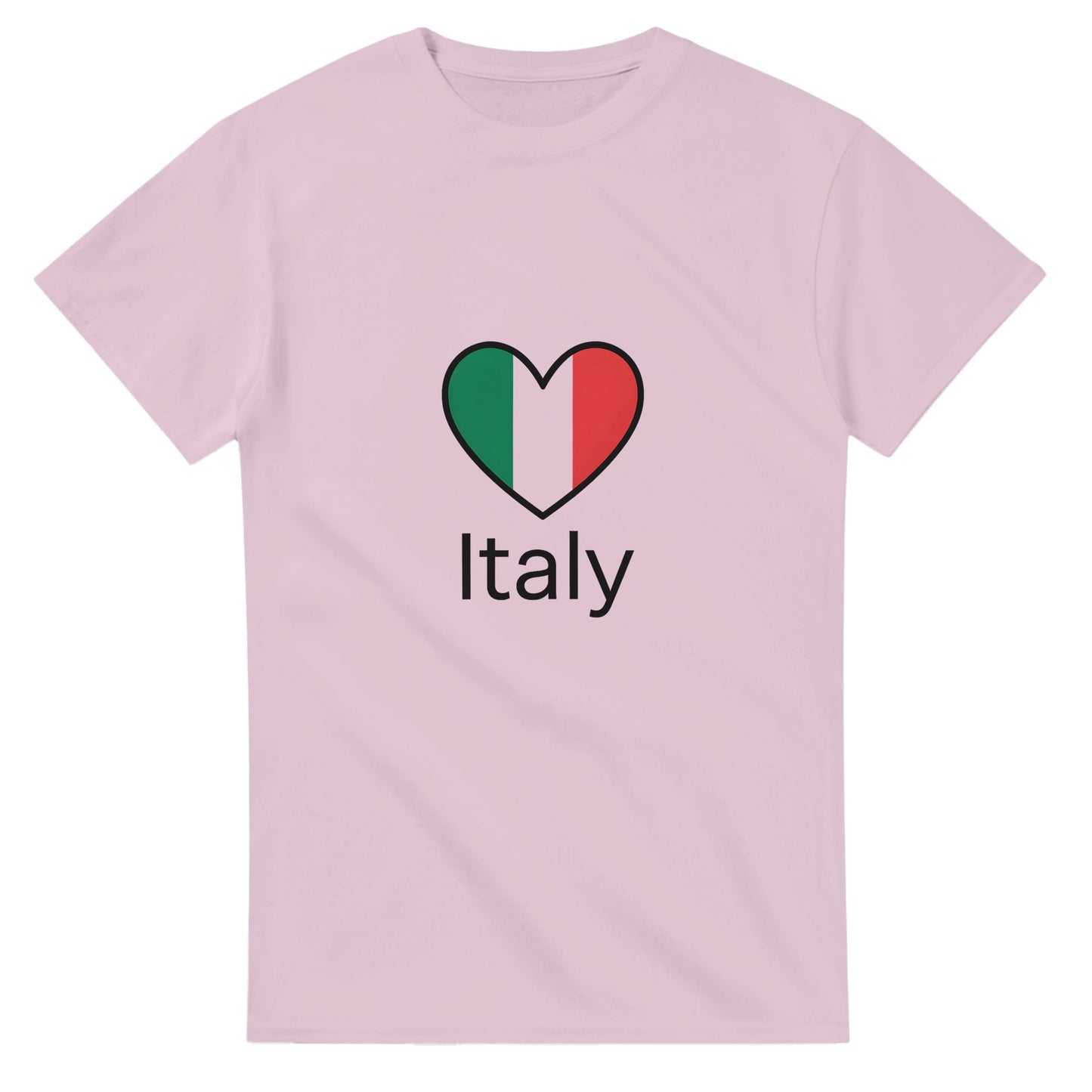 T-shirt med minimalistiskt italienskt hjärta i flaggans färger och ordet 'Italy' i modern stil. Enkel och älskvärd design.