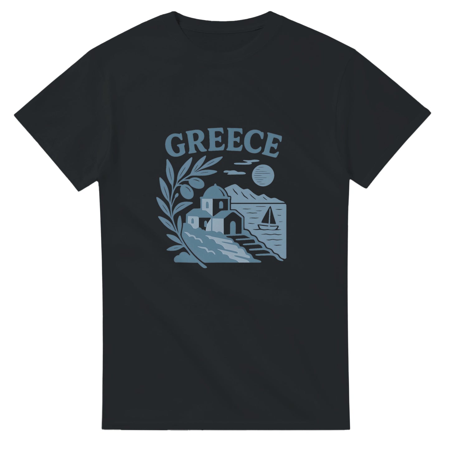 Retro T-shirt med grekiskt kustlandskapsmotiv - nostalgisk stil för en tidlös look